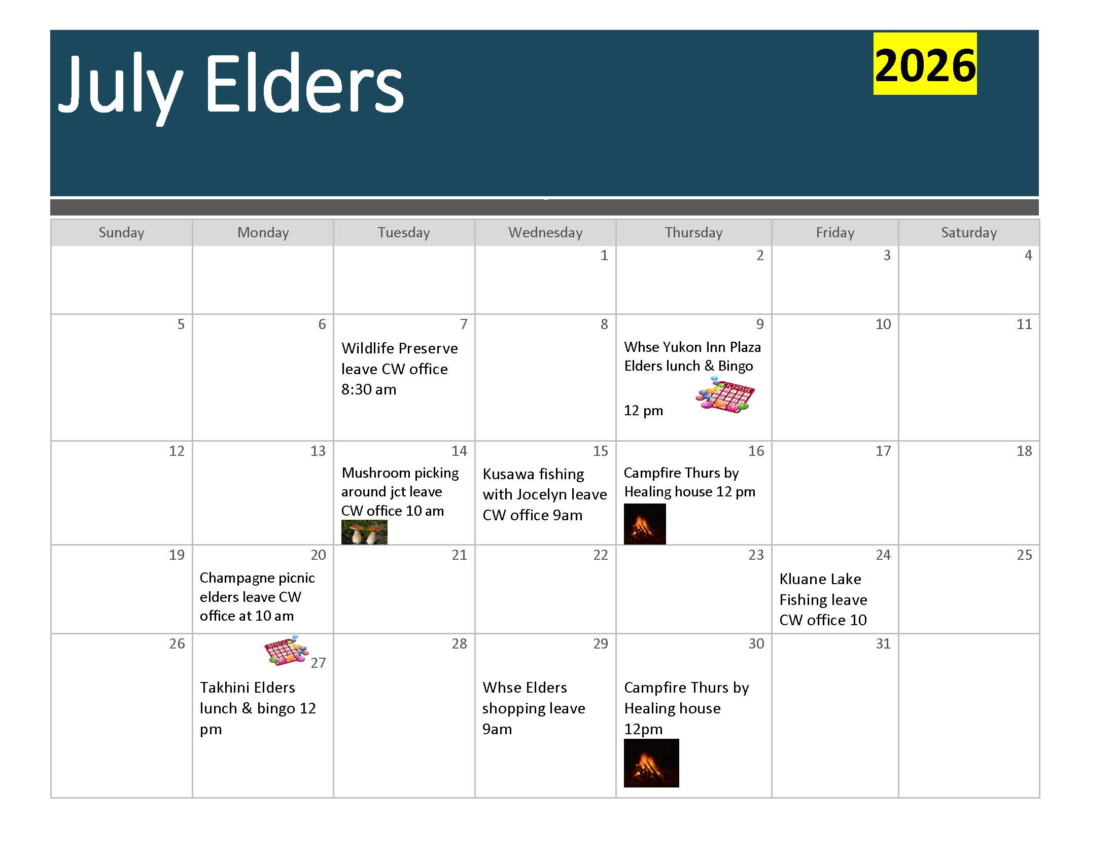 Elders’ Events for July