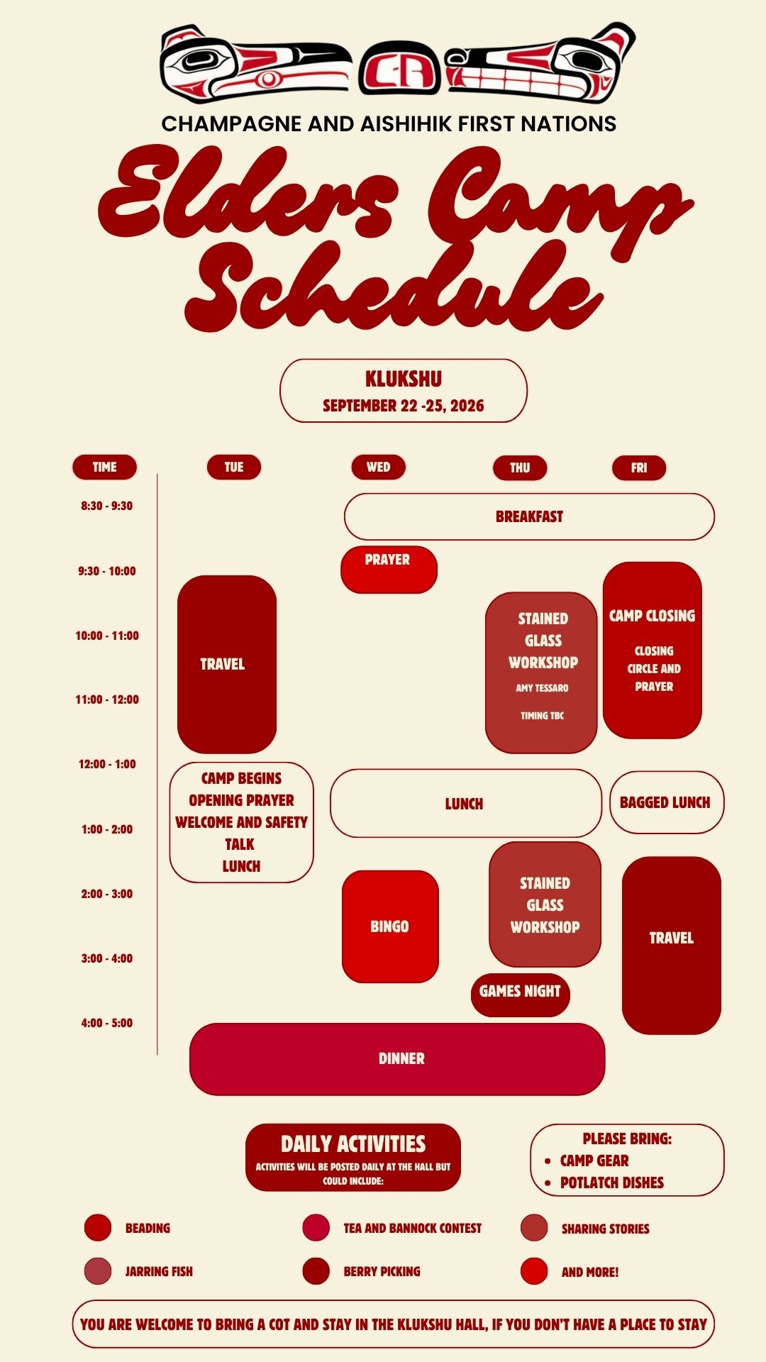 Elders Camp schedule