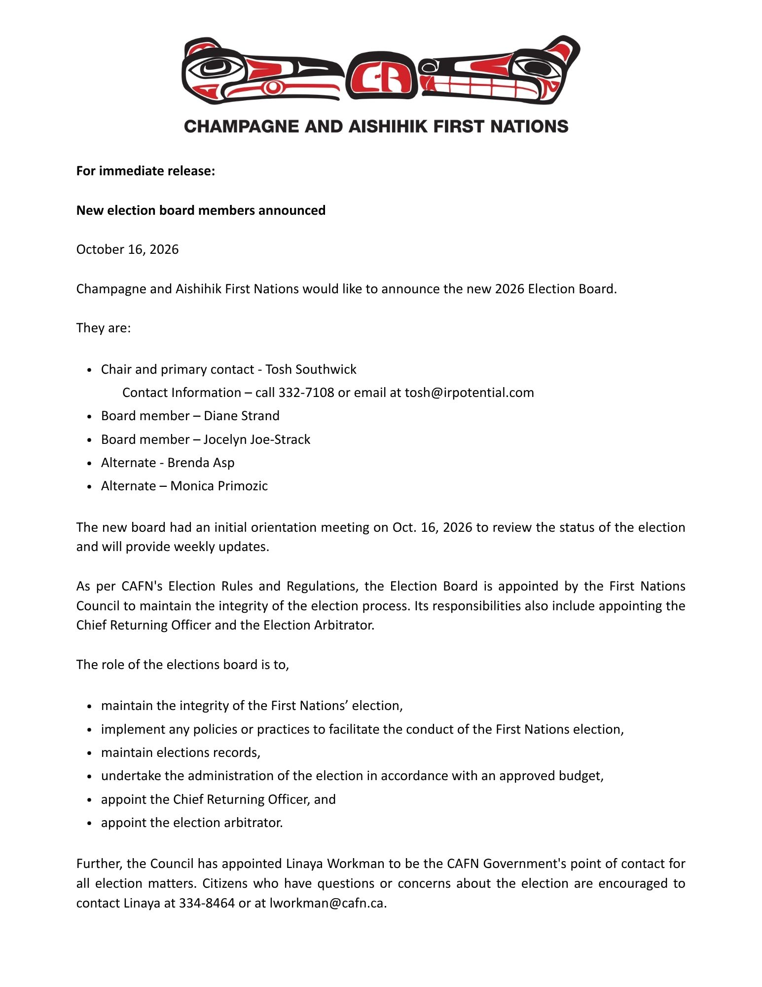 New Election Board announced